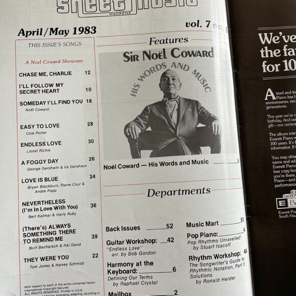 Sheet Music Magazine April May 1983 Noel Coward His Words and Music u - Picture 4 of 5